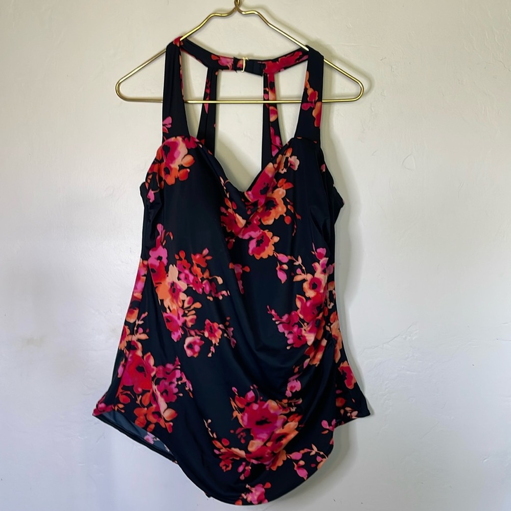 Swimsuits for All "Aquabelle" H-Back Sarong Ruched Floral One Piece Swimsu…